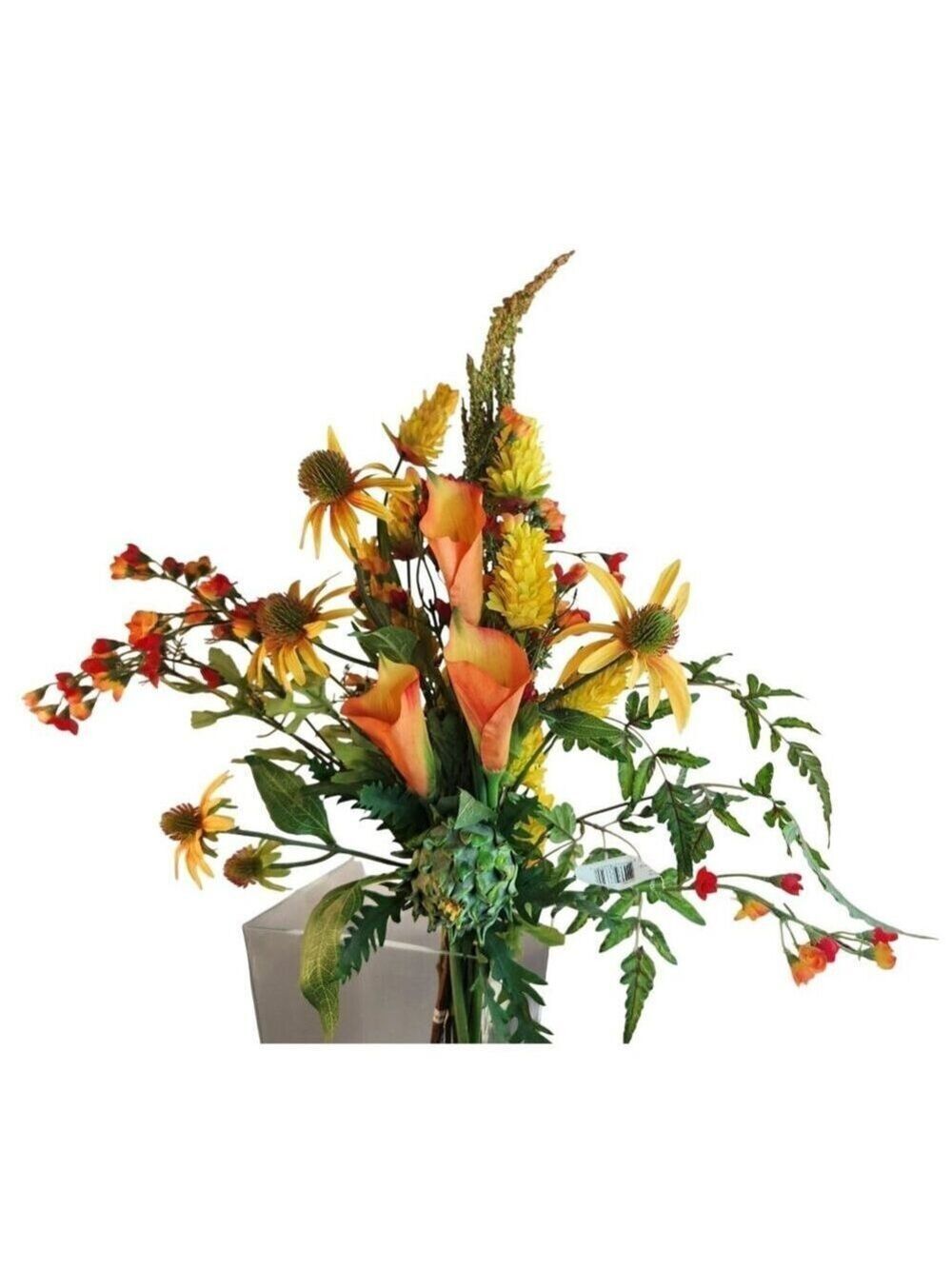 Artificial Flower Bouquet With Orange Calla Lilies, Yellow Cone Flowers Wild Mi